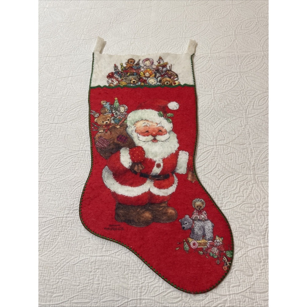 Vintage 1990s Giordano Large Christmas Stocking Santa Toys Red Y2K